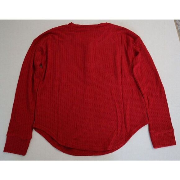 Chaser Women’s Sz S Red Waffle Knit Long Sleeve Thermal Pullover Shirt - Picture 2 of 4